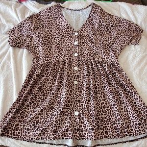 Leopard print button up pocket mini dress